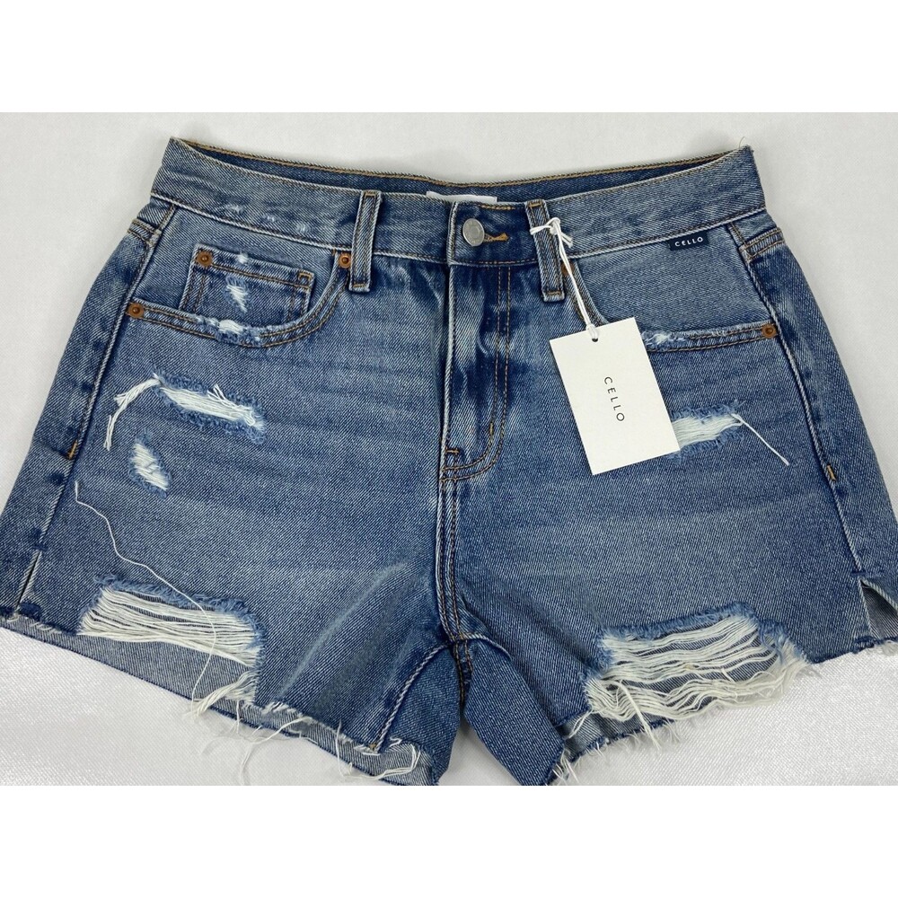 Cello Women Small Denim Shorts Blue Cut Off Frayed High Rise Frayed NWT